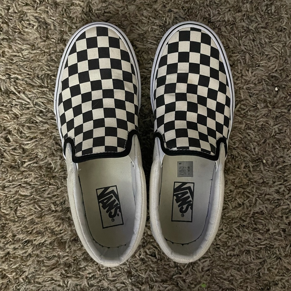 Vans slip on black and off white checkered